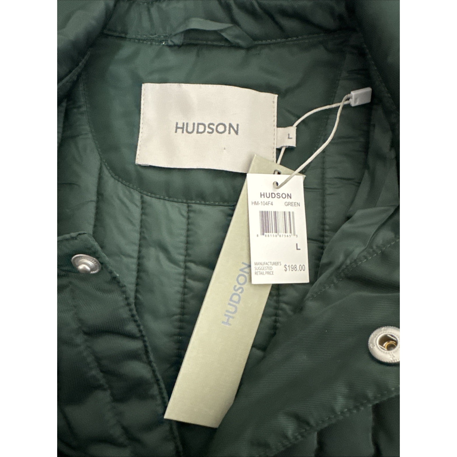 Hudson Men's L Vertical Quilted Snap Jacket Green Nwt — image 5 of 8
